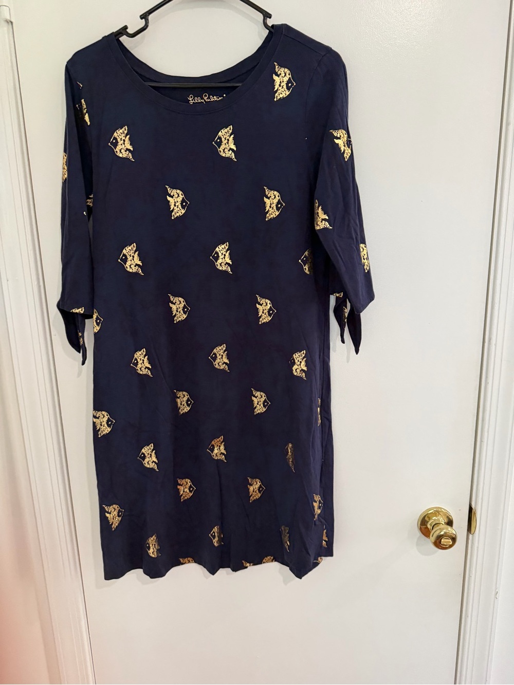 Lilly Pulitzer Navy Tee with Gold Fish Motif